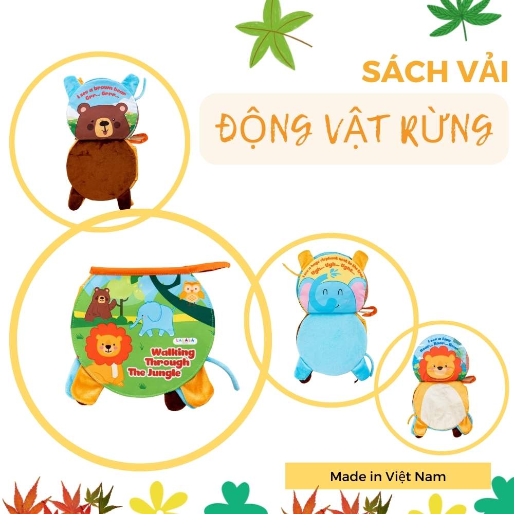 Sách vải chủ đề Động Vật - Đồ chơi thông minh đa tương tác lật dở cho bé sơ sinh dưới 3 tuổi