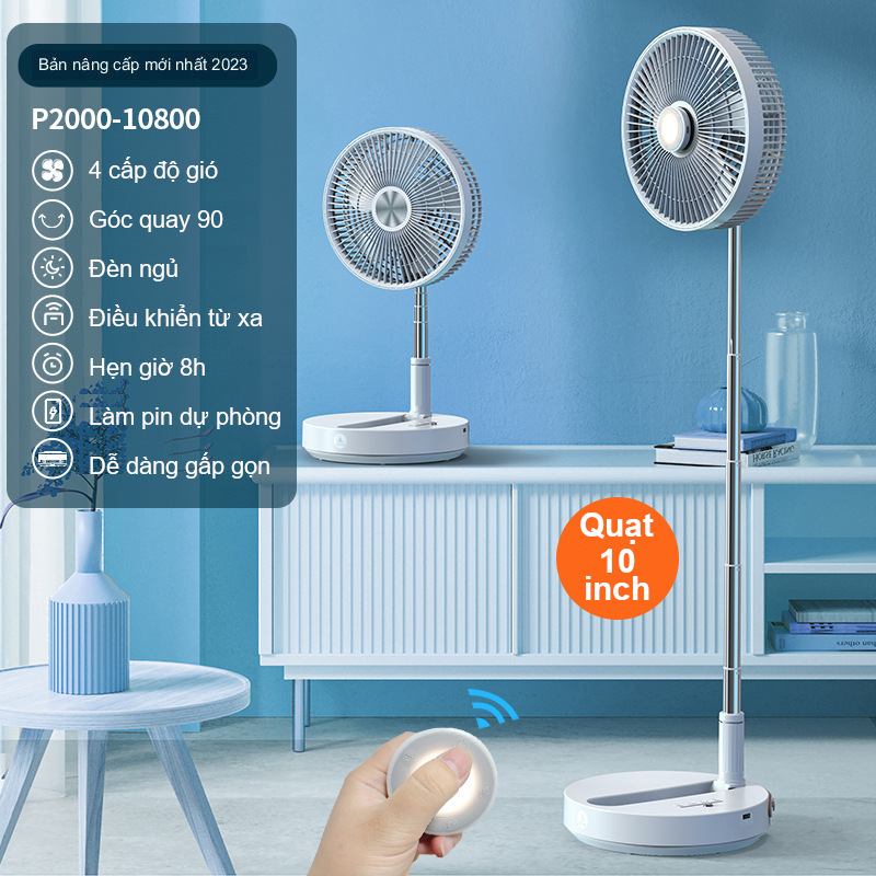 Quạt tích điện gấp gọn thông minh RoHS 10800mAh dùng tới 50h khiển từ xa xuất EU - Hàng chính hãng