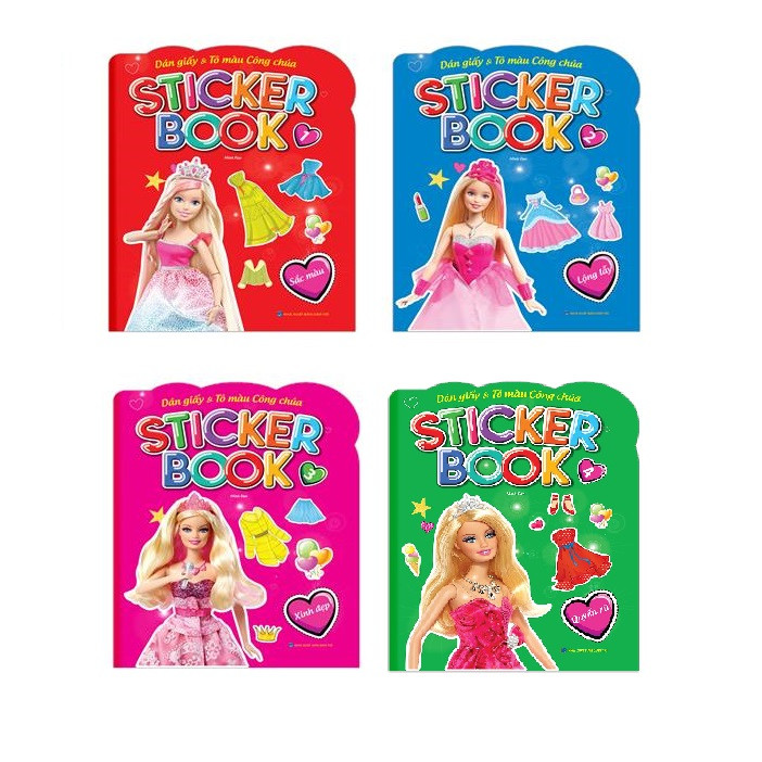 Sách - Combo 4 cuốn Sticker book Giấy gián &amp; tô màu công chúa 1-4 Quyến rũ