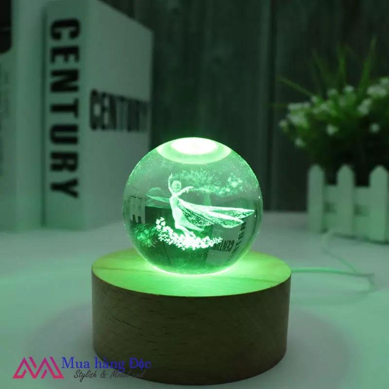 Bộ Quà Tặng Quả Cầu Pha Lê 3D LED Cô Gái Aisha 6CM (tặng đế đèn + hộp quà)