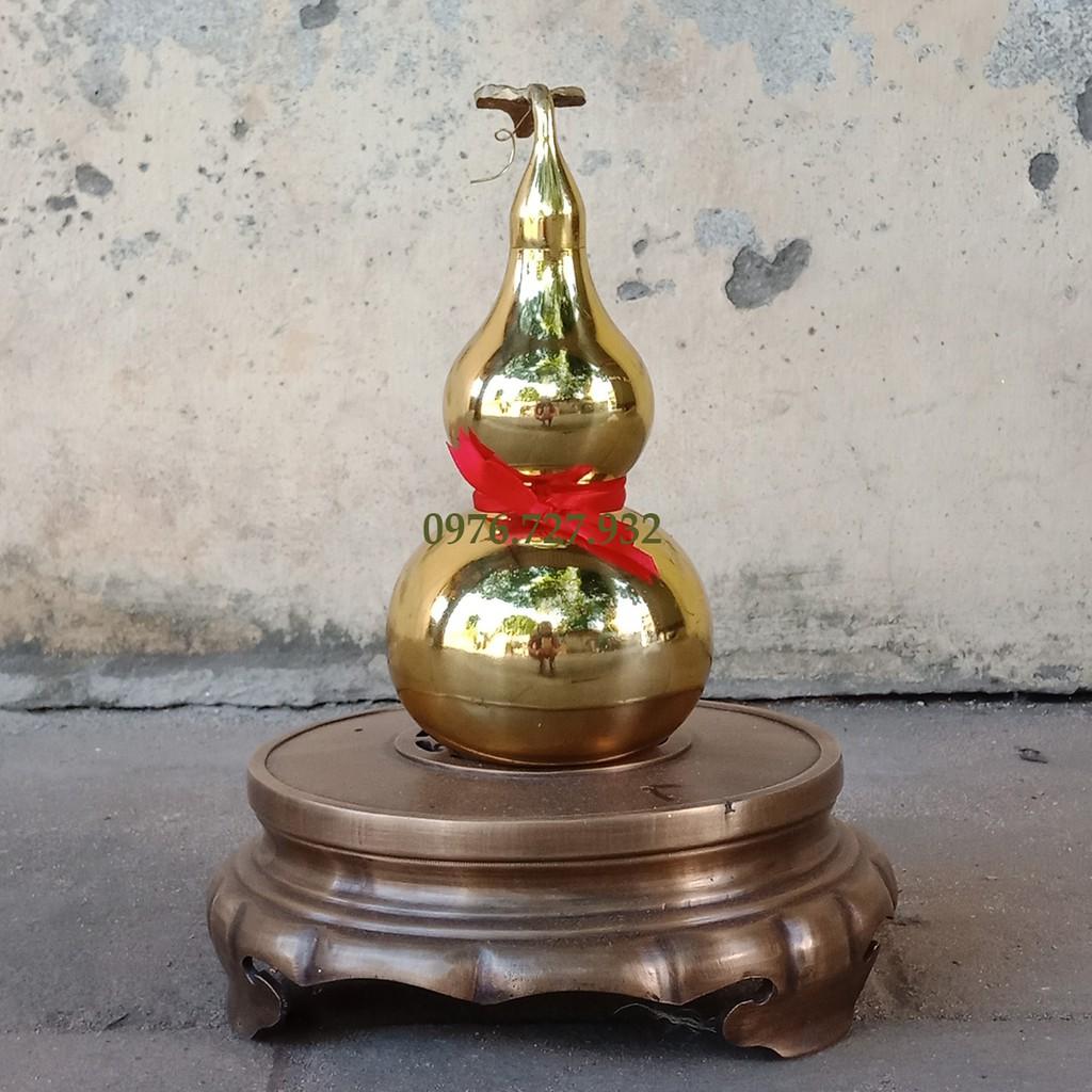 Hồ lô trơn vàng bóng bằng đồng cao 20,5cm, hồ lô phong thủy bằng đồng