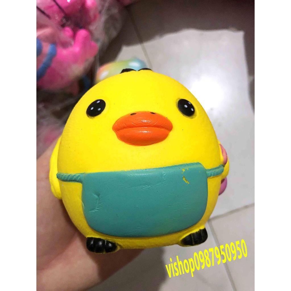 Đồ Chơi Squishy Hình Con Gà Vui Nhộn Squishy gà con Đeo Yếm Xanh