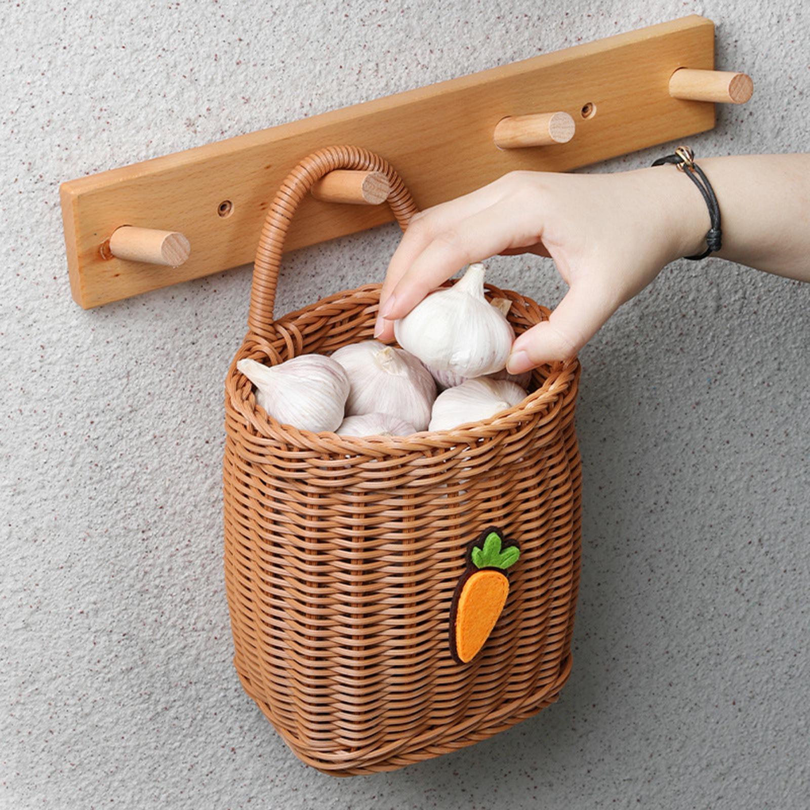 Wall Hanging Basket Holder Decorative Toiletries Sundries Home Vegetables Cabinet with Handle Bathroom Key Balcony Kitchen Woven Wall Basket
