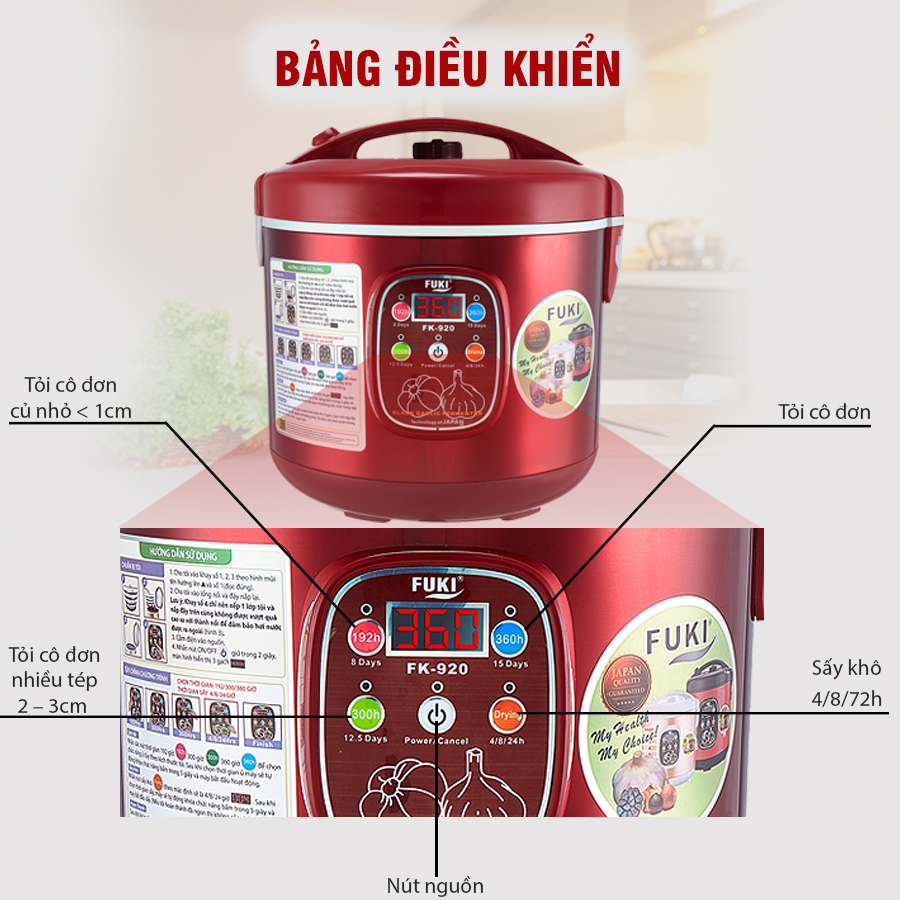 Máy làm tỏi đen FUKI FK-920 loại 8L (đỏ mận) - Hàng Chính Hãng