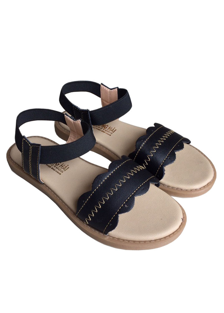 Sandal nữ  đế bệt Trường Hải da bò thật màu đen SD0133 HÌNH ẢNH THẬT