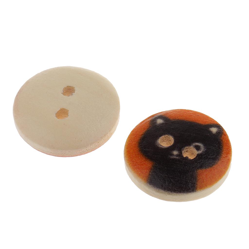 100Pieces Cat Pattern Wooden Round 2 Holes Buttons for Sewing Crafts 15mm