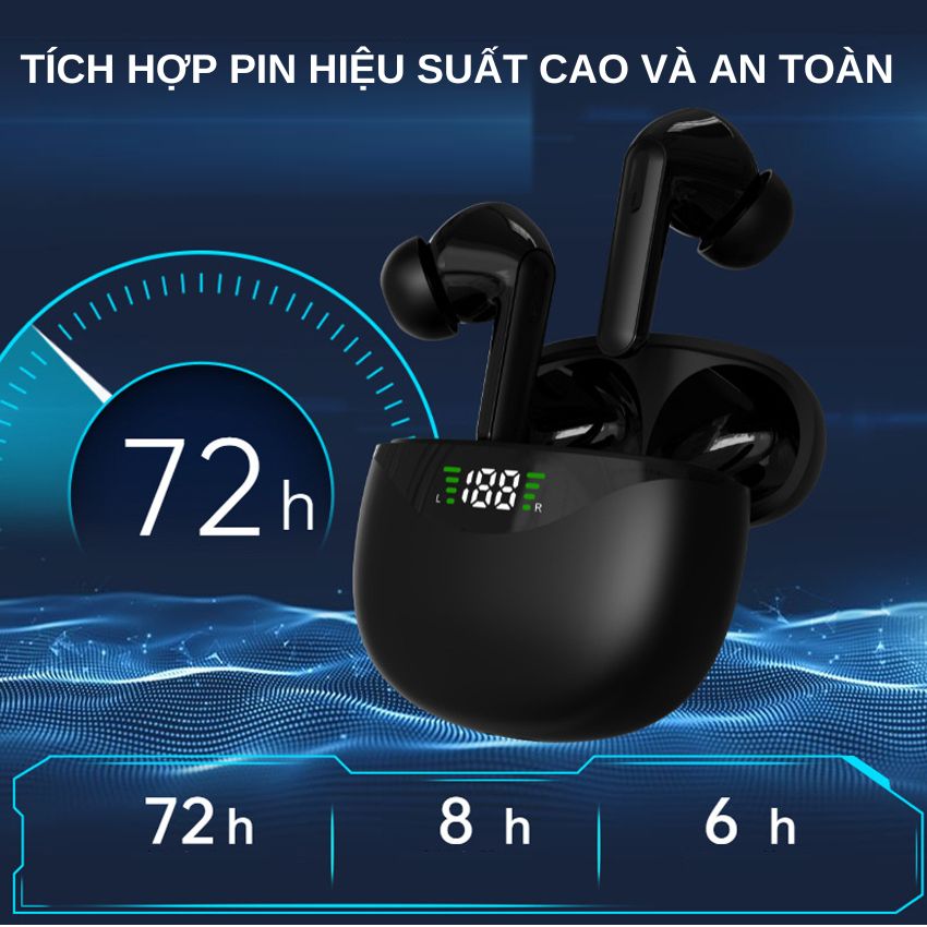 Tai nghe bluetooth không dây CS121 TWS bass mạnh âm thanh nổi có mic đàm thoại màn hình kỹ thuật số cho điện thoại, laptop