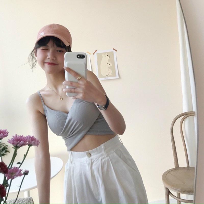 Áo Bra cotton may chéo 223 có đệm ngực -Áo tập gym, yoga nữ kiểu áo body cổ tim chun eo, hợp tập thể thao, zumba, yoga