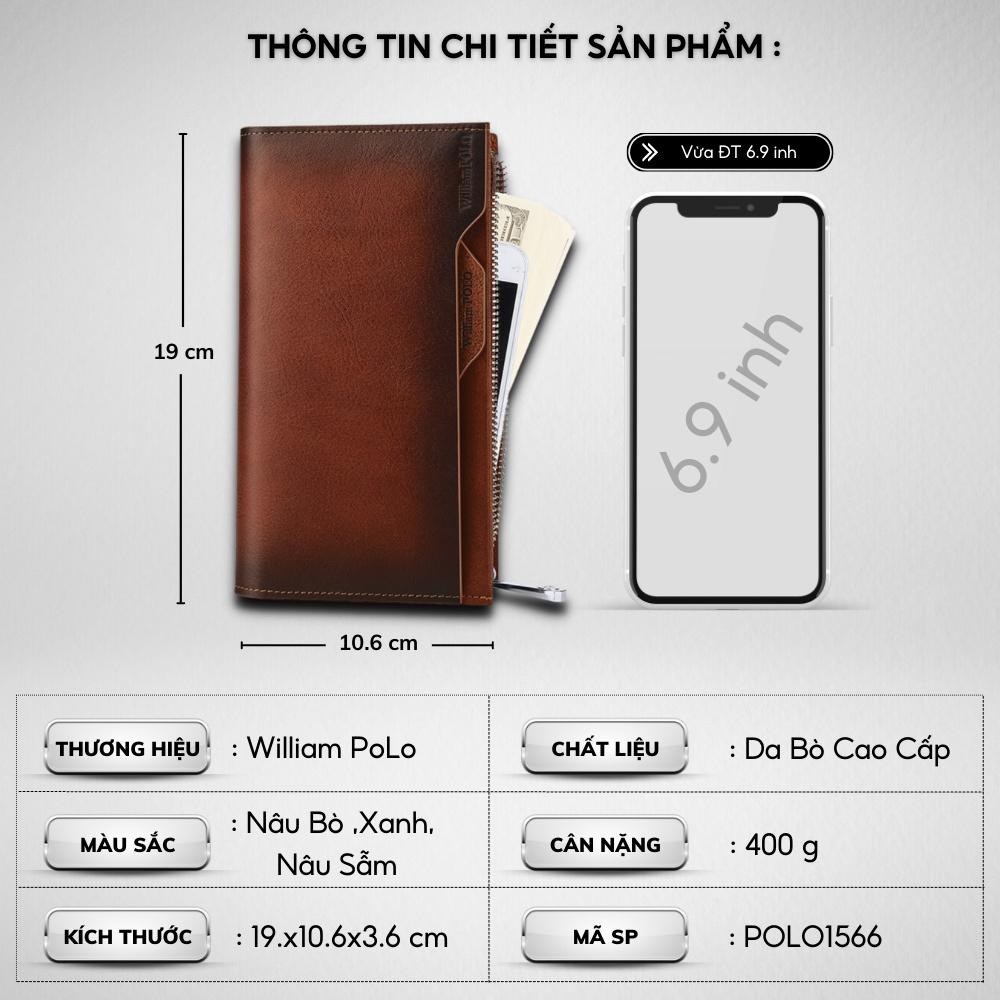 Ví Dài Nam,Ví Nam Cầm Tay Cao Cấp William POLO,Chất liệu Da Bò thật ,Full hộp đựng -Thiết kế nhiều ngăn,Chống nước