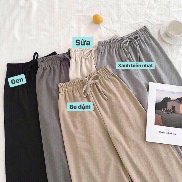 Quần ống rộng gân tăm đai nơ chất cotton co giãn