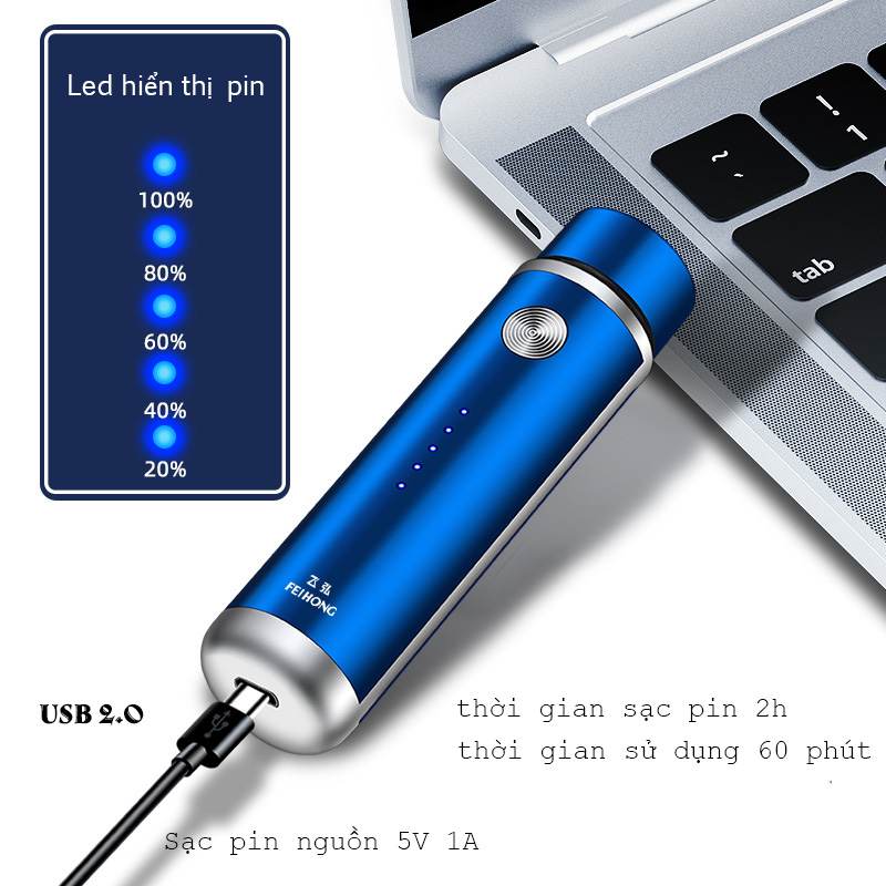 Máy cạo râu mini sạc pin có 4 đèn led hiển thị pin theo dõi dễ dàng