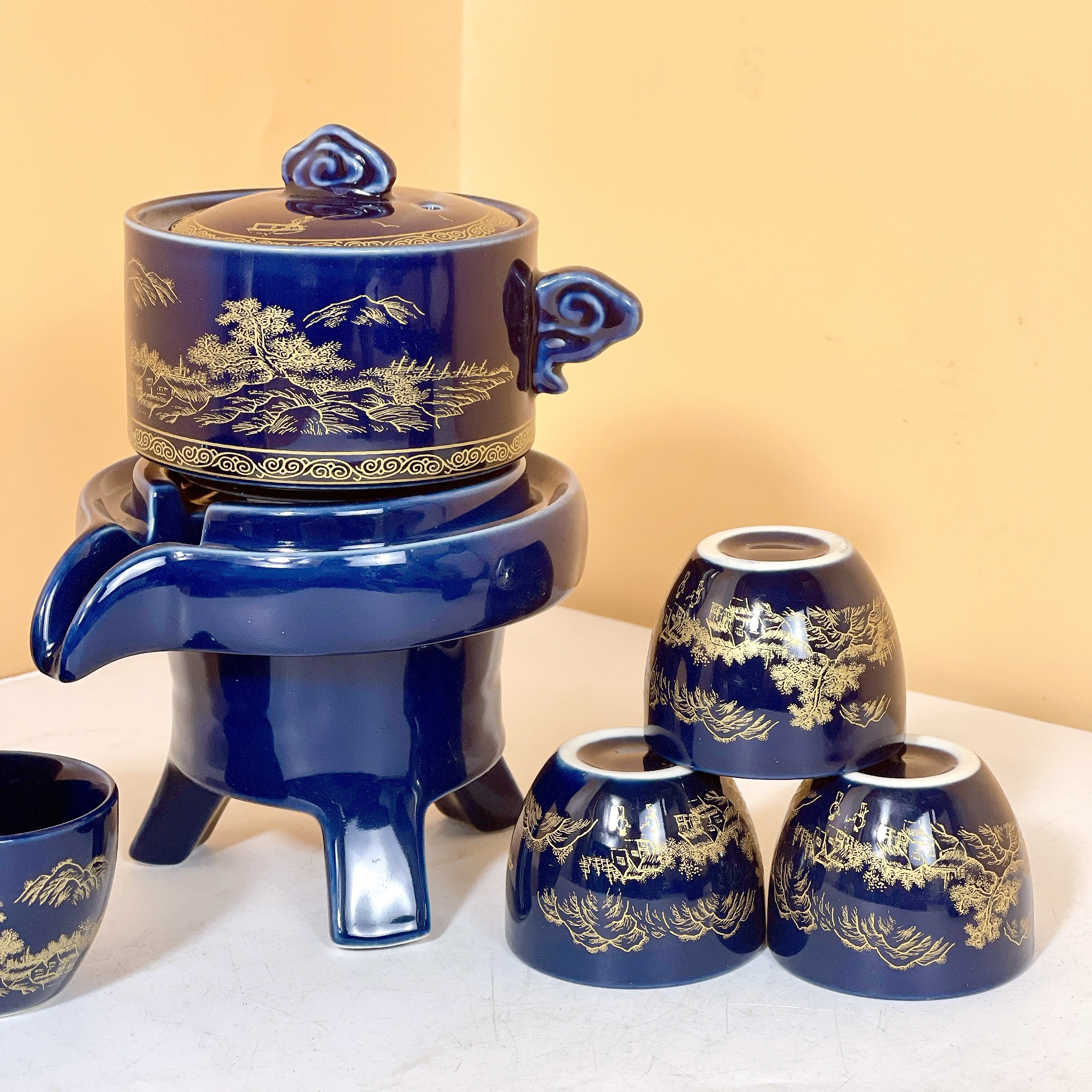Bộ Ấm Chén Pha Trà Cối Xay màu xanh Gốm Sứ Gosu
