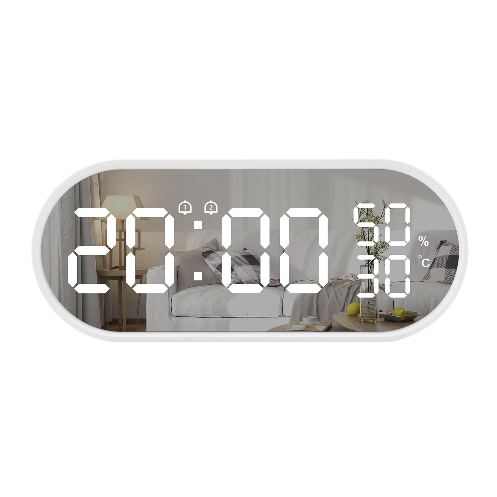 Mirror Digital Alarm Clock Touch Control Table Clock 2 Alarm Clock with Snooze Backlight Adjustable Large LED Display Time Temperature Humidity Detector Desktop Home Decor