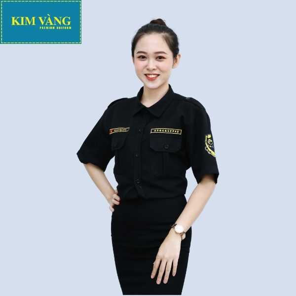 Áo bảo vệ nam nữ đồng phục an ninh tay ngắn chất liệu Kaki thun - Màu đen mẫu 03