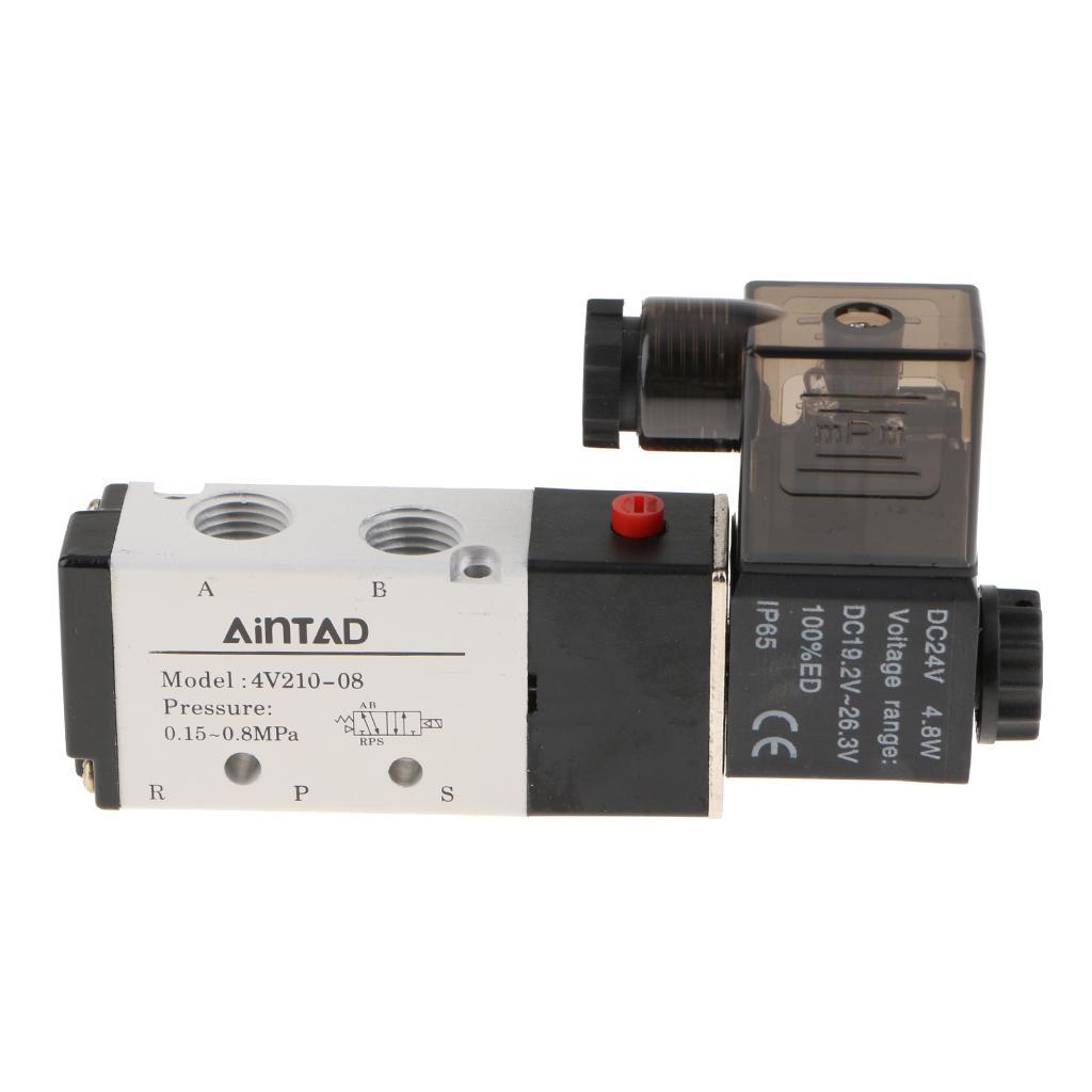 2 Pcs 4V210-08 Solenoid Valve 5 Way 2 Position Pneumatic Air-Operated 1/4'' BSPT 24V