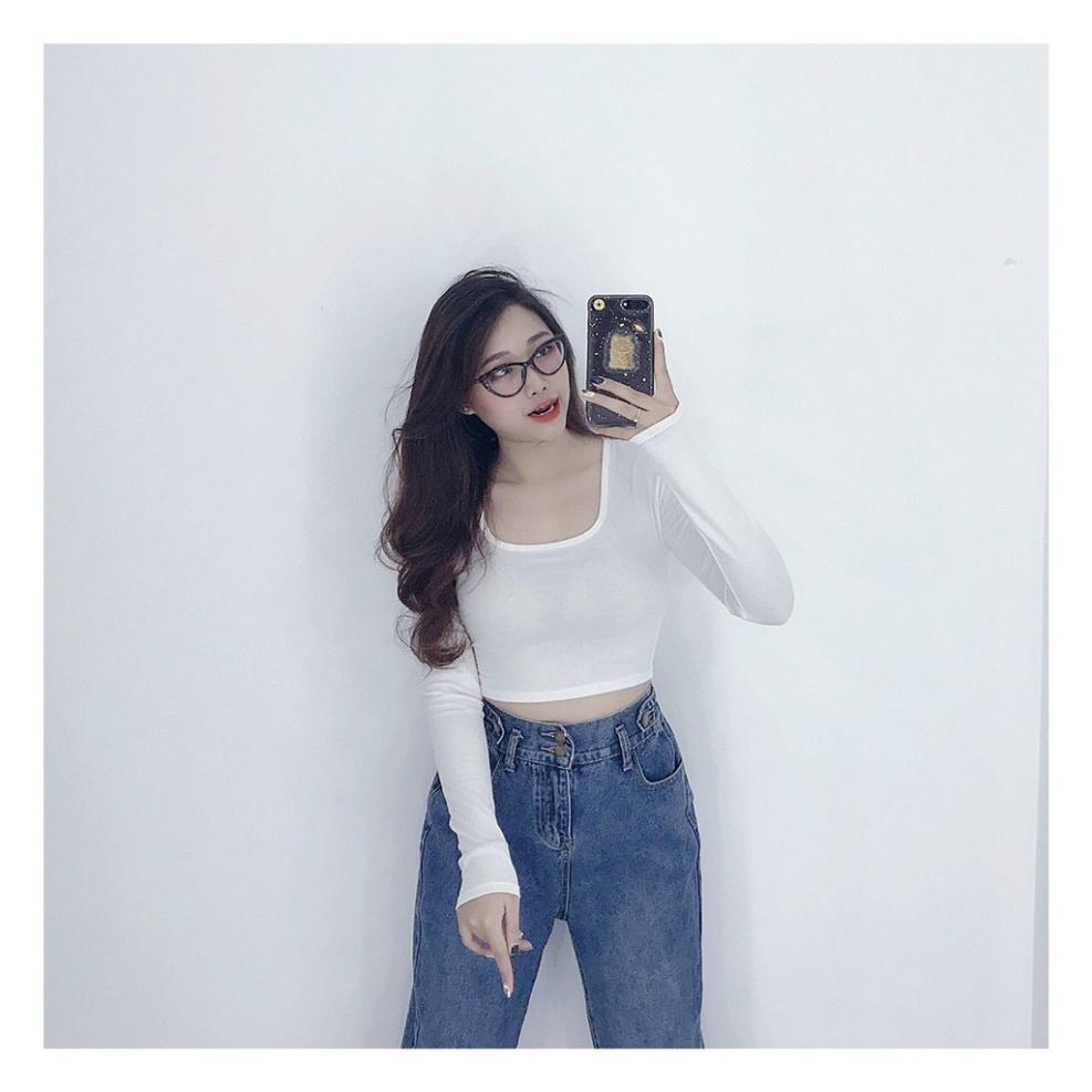 Áo kiểu croptop nữ đẹp ôm body tay dài cổ vuông thun lụa mỏng nhẹ dễ thương mẫu mới thời trang - áo lụa A43 -TEEN