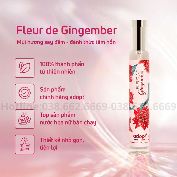 Nước hoa thùy tiên,nước hoa nữ chính hãng adopt Fleur De Gingembre hương tươi mát thơm lâu dung tích 30ml