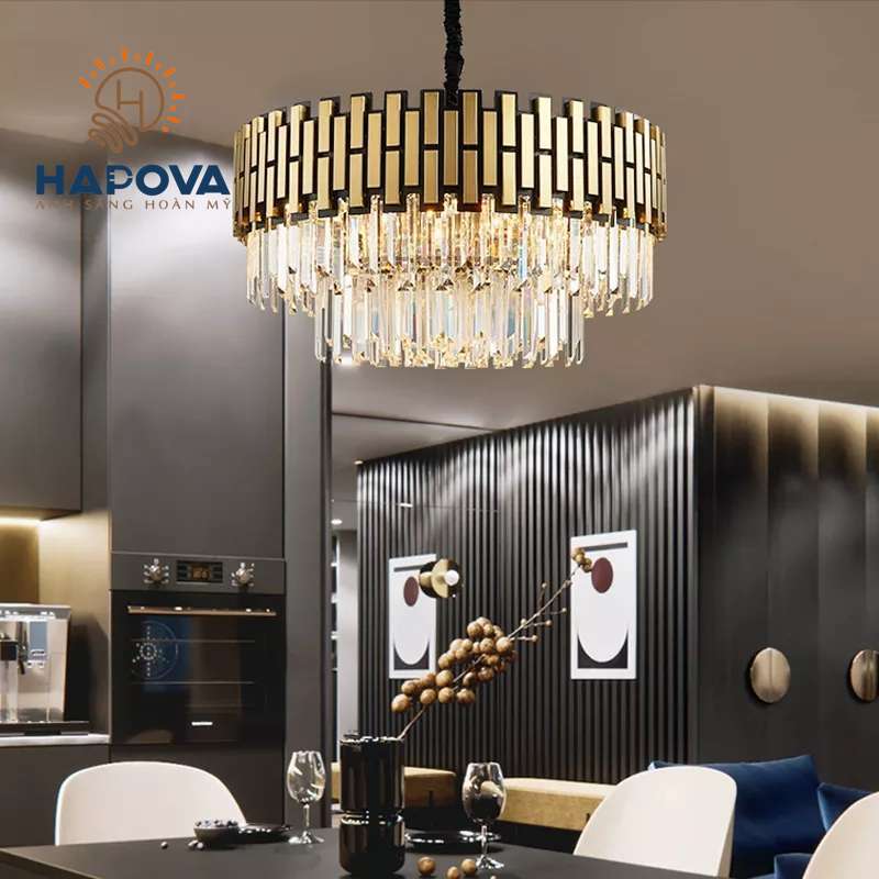Đèn chùm pha lê cao cấp phòng khách HAPOVA KANDI MS 032 kích thước 800mm