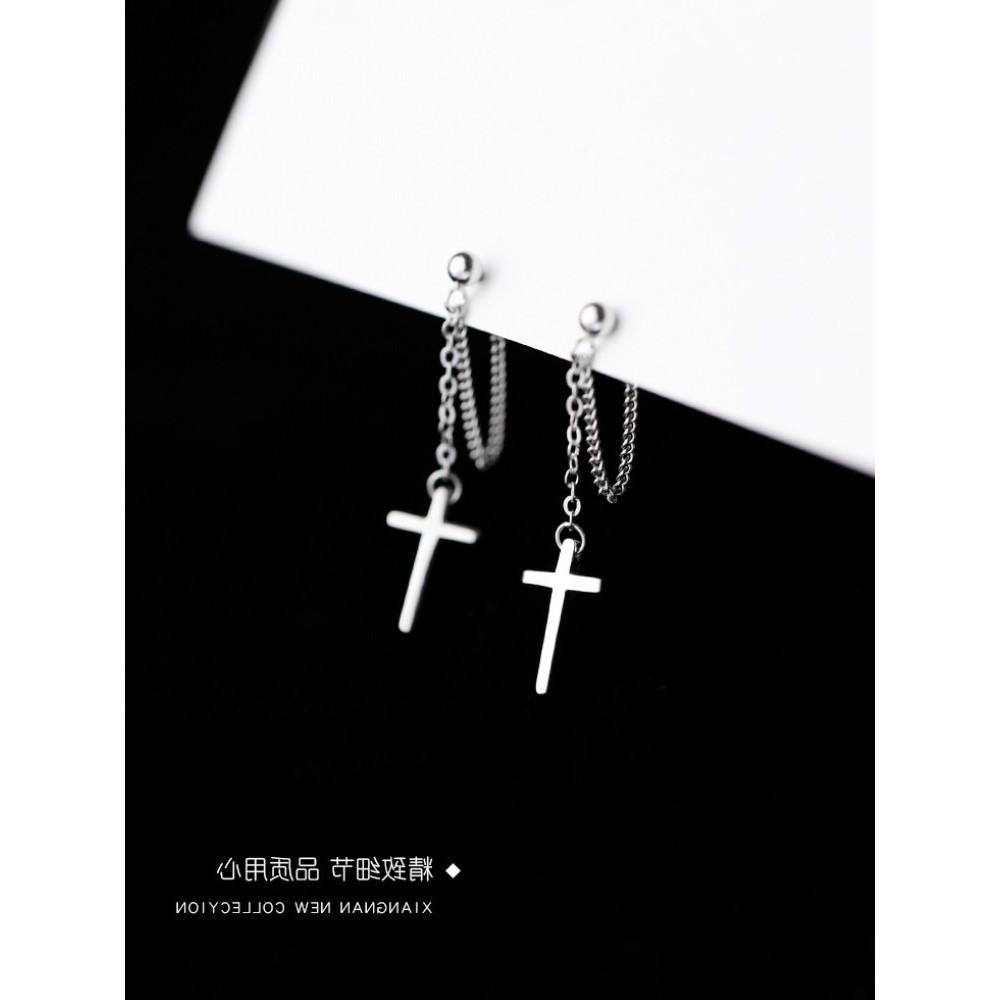 Bông tai khuyên tai thánh giá sợi mắt xích xỏ 2 lỗ style unisex