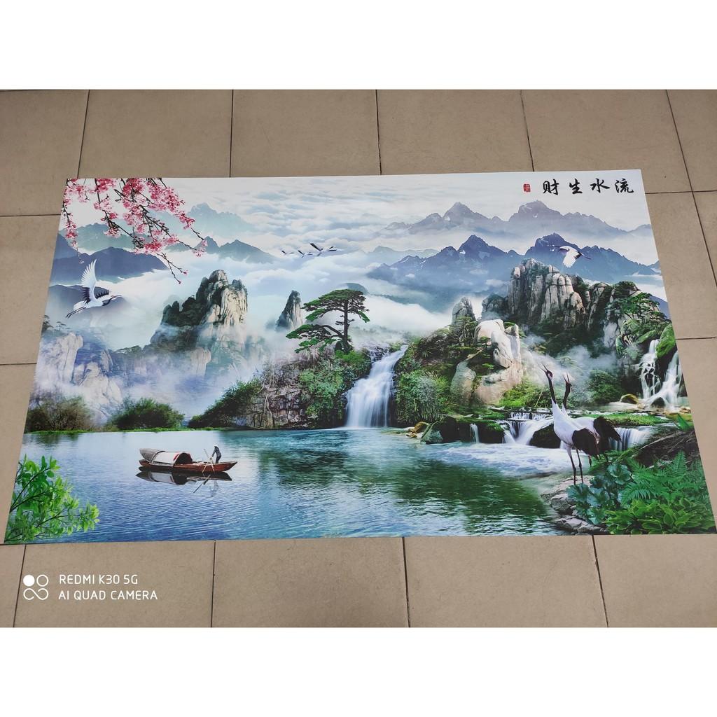 Tranh dán tường Tranh Sơn Thủy Hữu Tình phòng khách hiện đại dán tường MS963107