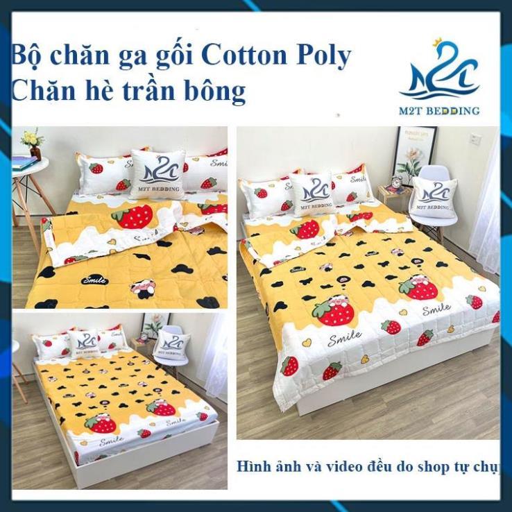 Bộ chăn ga gối hè cotton poly Bedding, chăn hè trần bông họa tiết mền đáng yêu
