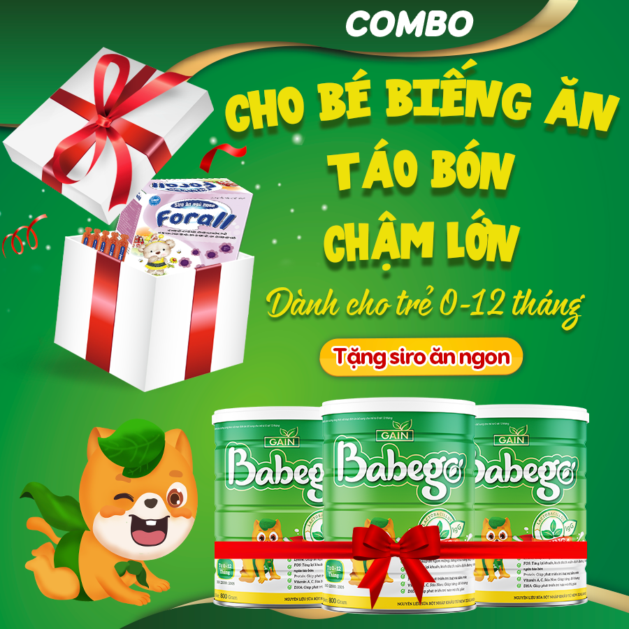 (TẶNG 1 MÁY SẤY) Combo 3 lon sữa mát tăng cân, cải thiện táo bón, biếng ăn Babego 0-12 tháng