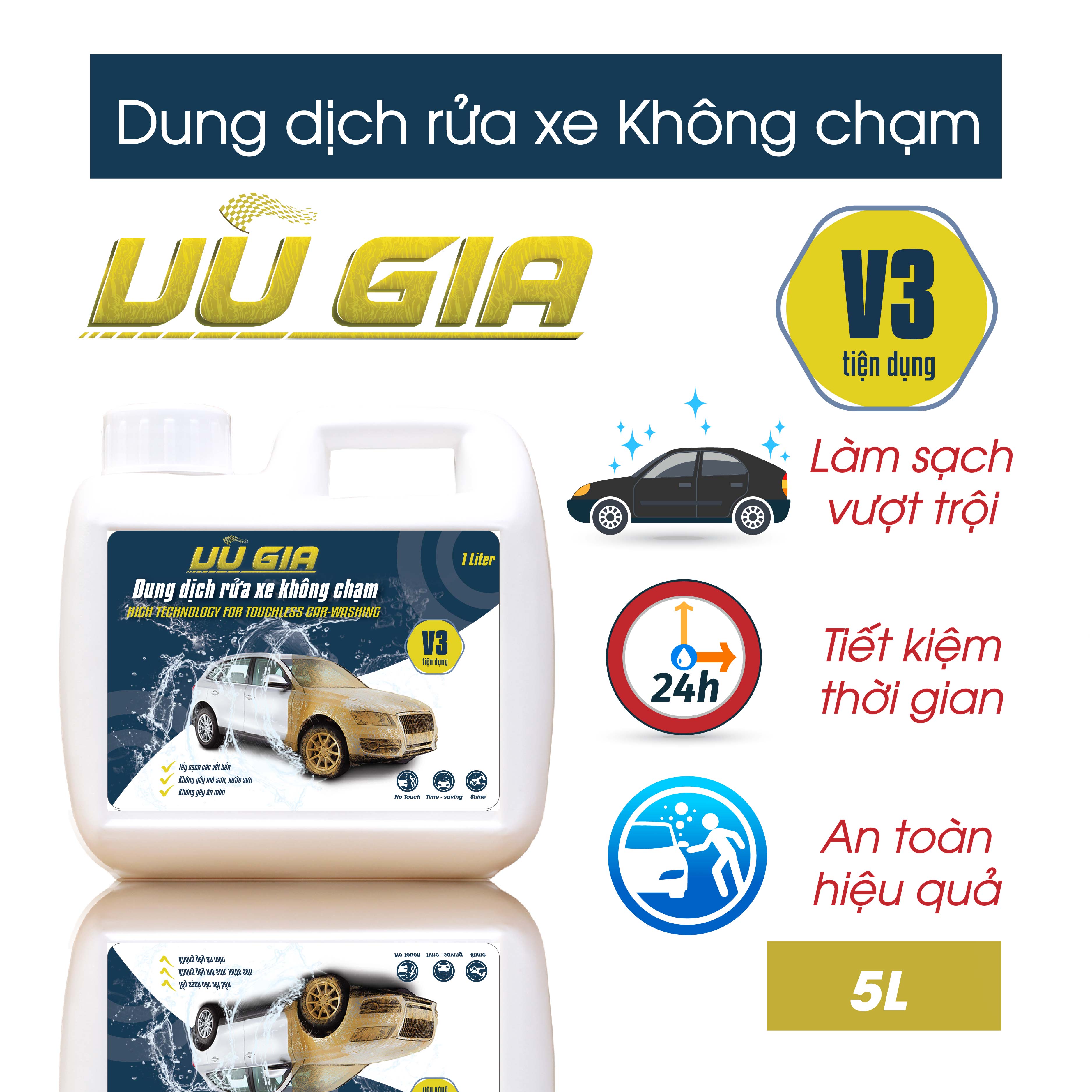 Nước rửa xe không chạm Vũ Gia V3 (1 lít) | Xà phòng rửa ô tô, xe máy pH trung tính bảo vệ màu sơn