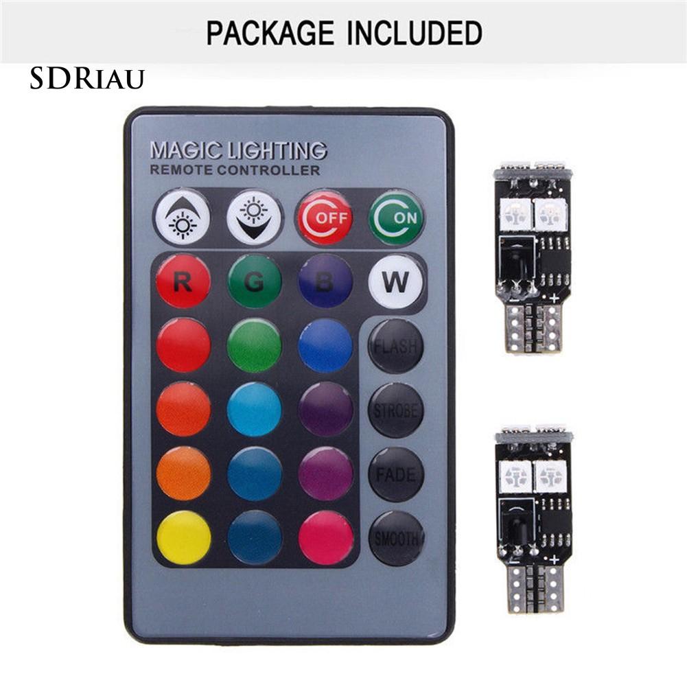 2 đèn led T10 SMD 5050 RGB cho xe hơi kèm điều khiển từ xa tiện dụng