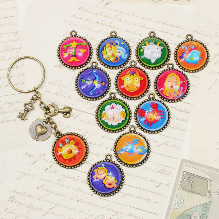 Móc khóa 12 cung hoàng đạo Zodiac màu sắc tươi sáng siêu đẹp 06646-MK0029