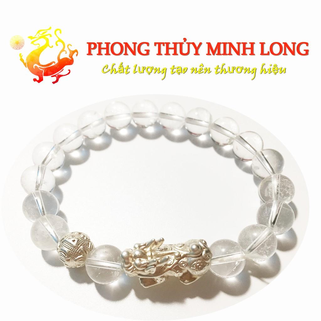 Vòng tay đá. thach anh Trắng chất lượng 5A mix Tỳ Hưu và 1 Hạt Kim Tiền Bạc hợp mệnh Kim và Thủy