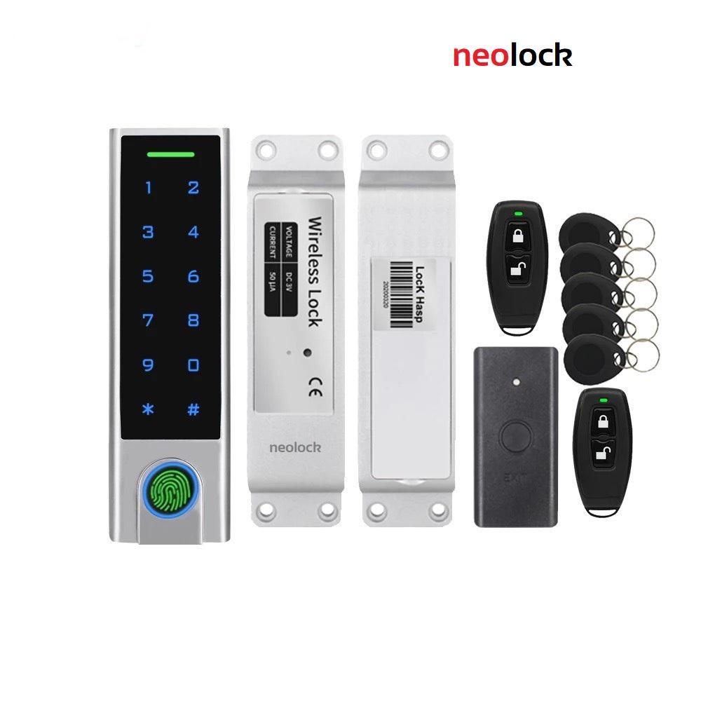 Khóa điện tử không dây hỗ trợ vân tay, thẻ từ, mã pin, remote cho cửa kính, cửa gỗ neolock - neoWF1