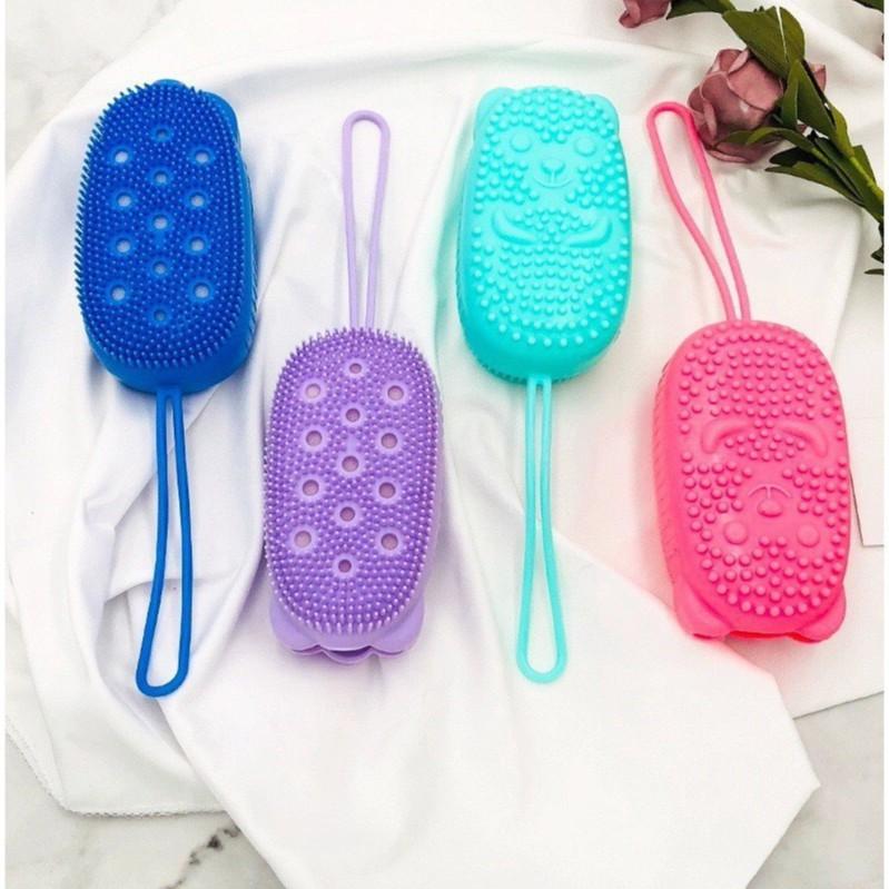 BÔNG TẮM CHÀ LƯNG CỌ LƯNG SILICON 2 MẶT HÌNH GẤU TẠO BỌT CỌ CHÀ LƯNG TIỆN LỢI