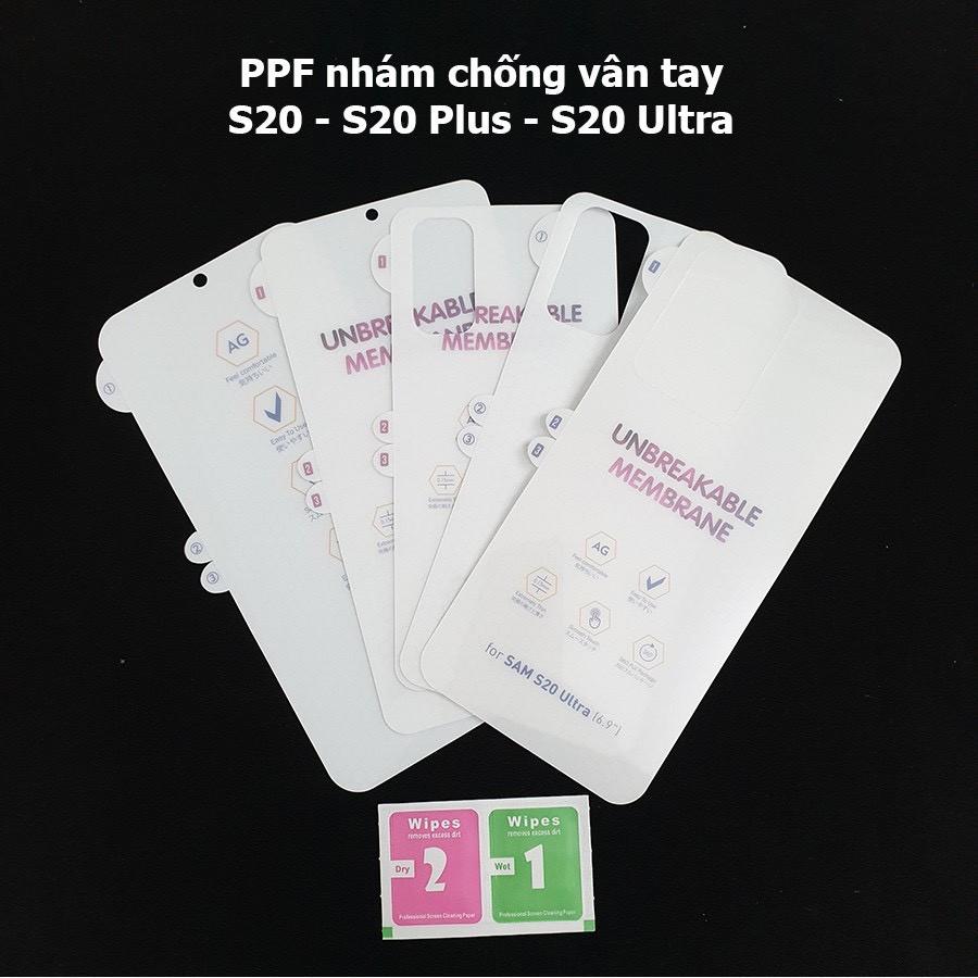 Miếng Dán PPF full màn dành cho Samsung S20, S20 plus, S20 Ultra mặt trước và sau tự phục hồi trầy xướt