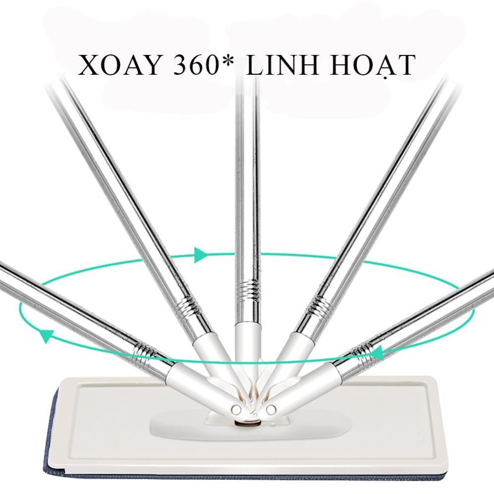 Bộ cây lau nhà chổi lau nhà tự vắt 360 độ thông minh, cao cấp tặng kèm 2 bông lau tiện lợi