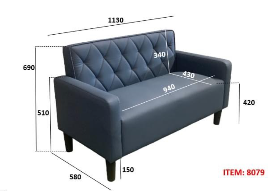 Sofa băng mini Tundo kích thước 1m3 x 58 x 69 cm