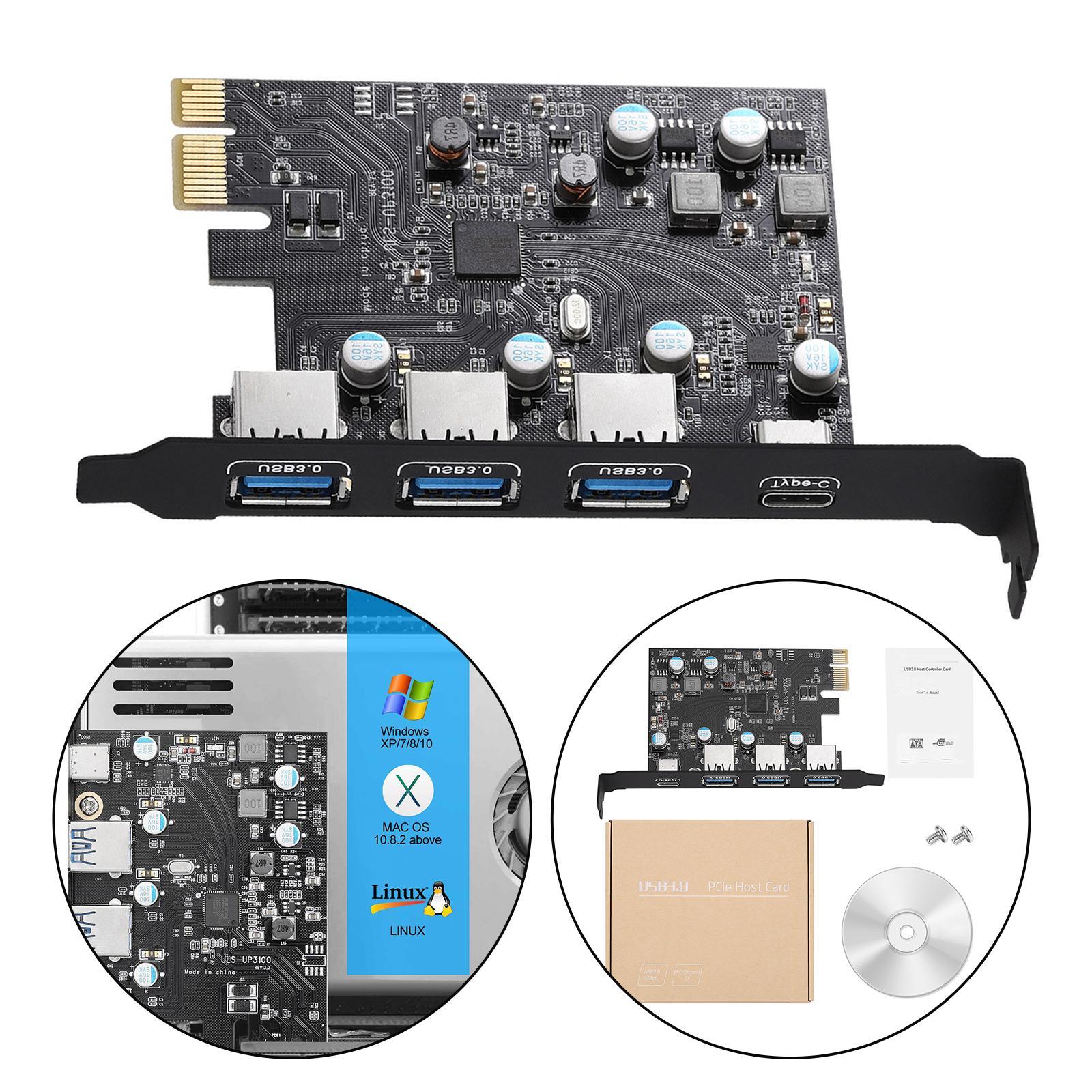 PCI-E to Type C (3), Type A (1) USB 3.0 4-Port  Expansion Card