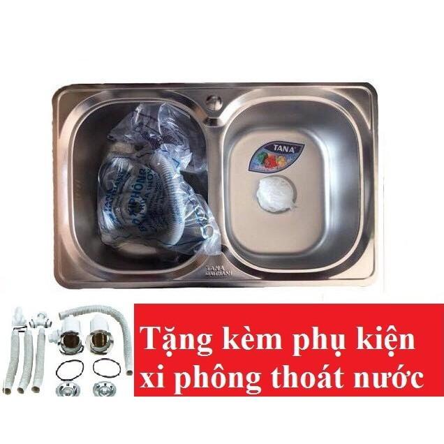 Chậu rửa bát Inox Tân Á xuất khẩu 2 ngăn (không có bàn) - đã đủ phụ kiện thoát nước