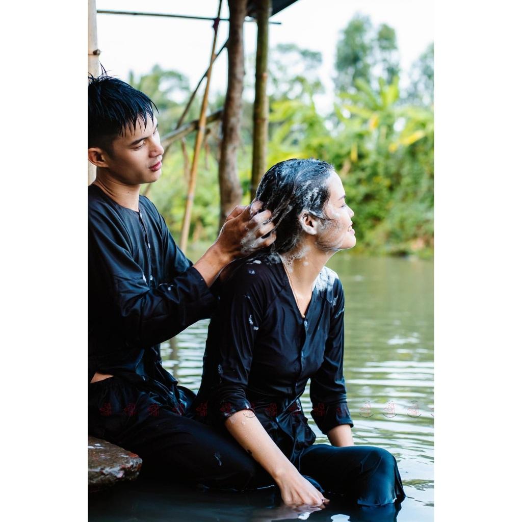 Bộ bà ba nâu nữ truyền thống vải lụa - Bộ nâu lụa nữ