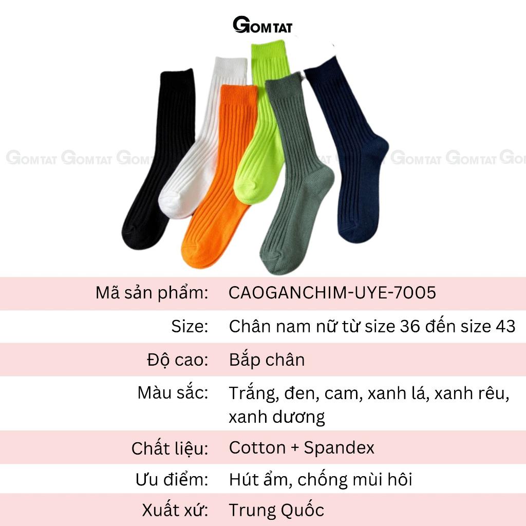 Tất nam nữ cổ cao trơn sọc gân chìm, vớ cổ cao unisex chất liệu cotton mềm mại, thoáng mát - CAOGANCHIM-UYE-7005-1DOI