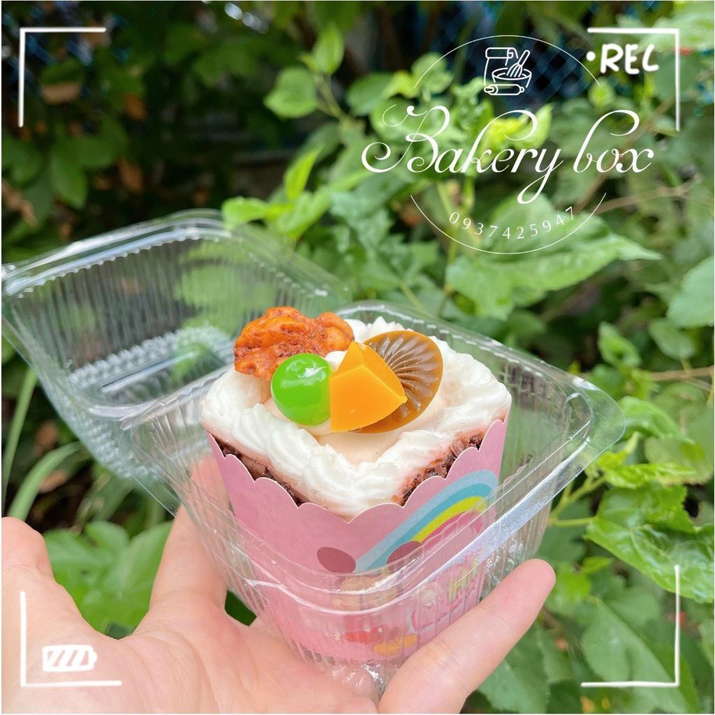 100 Hộp Vuông Nắp Gập H17 Đựng Bánh Bông Lan Trứng Muối - Rau Câu - Xôi - Cupcake