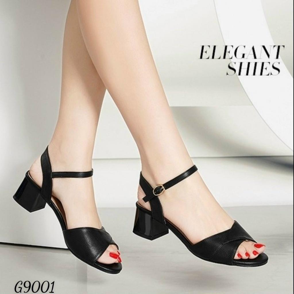 Giày sandal cao gót đế trụ vuông 7 phân chất da si mờ đi êm chân mẫu đẹp 2023 G9001