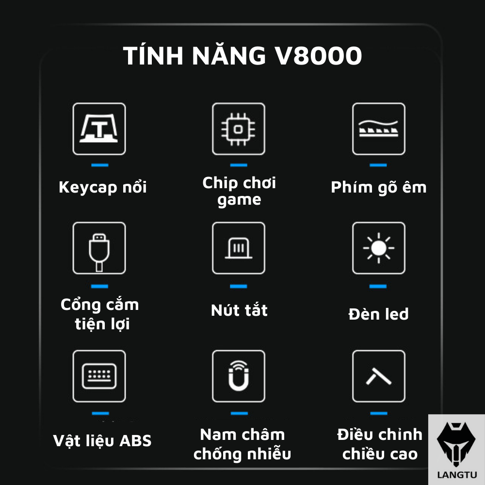 Bàn Phím Giả Cơ Gaming LANGTU V8000 Phụ Kiện Laptop Pc Có Đèn Led Kèm Chuột Hàng Chính Hãng