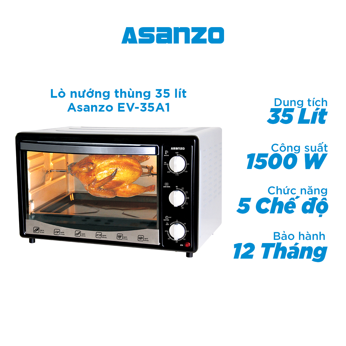 Lò nướng thùng 35lit Asanzo EV-35A1 Hàng Chính Hãng