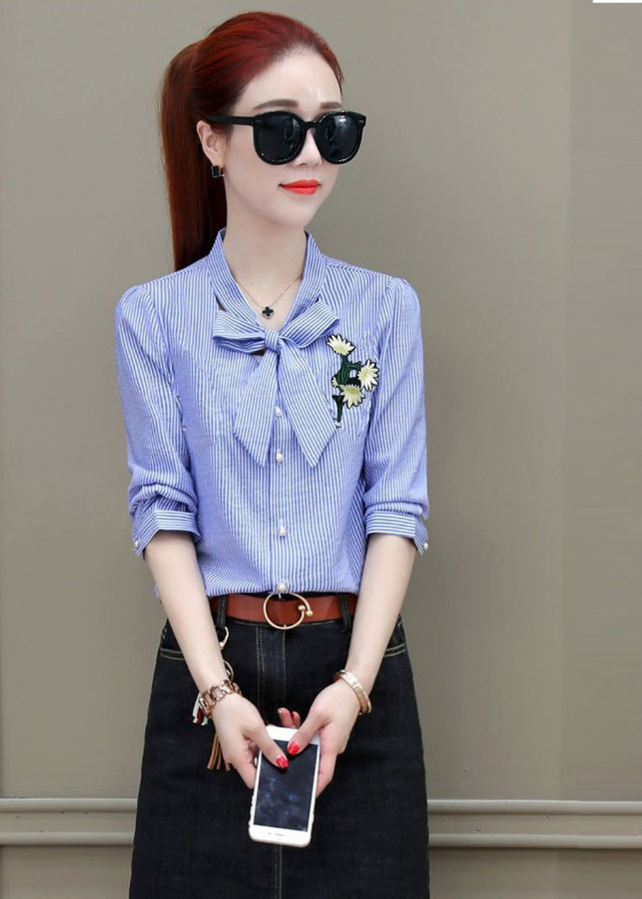 Áo Kiểu Nữ Thắt Nơ Thêu Hoa NT6321N