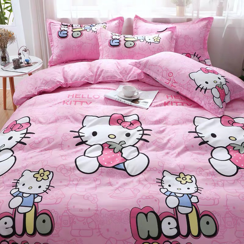 Bộ chăn ga gối cotton LIDACO PL1 - Kitty Hồng - TẶNG VỎ GỐI ÔM