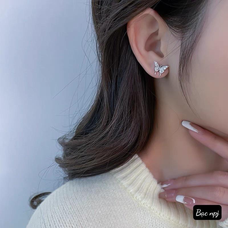 Bông tai Hồ Điệp ️ XINH XẮN ️, Hoa tai nụ cá tính Bạc Ta- Bạc Npj