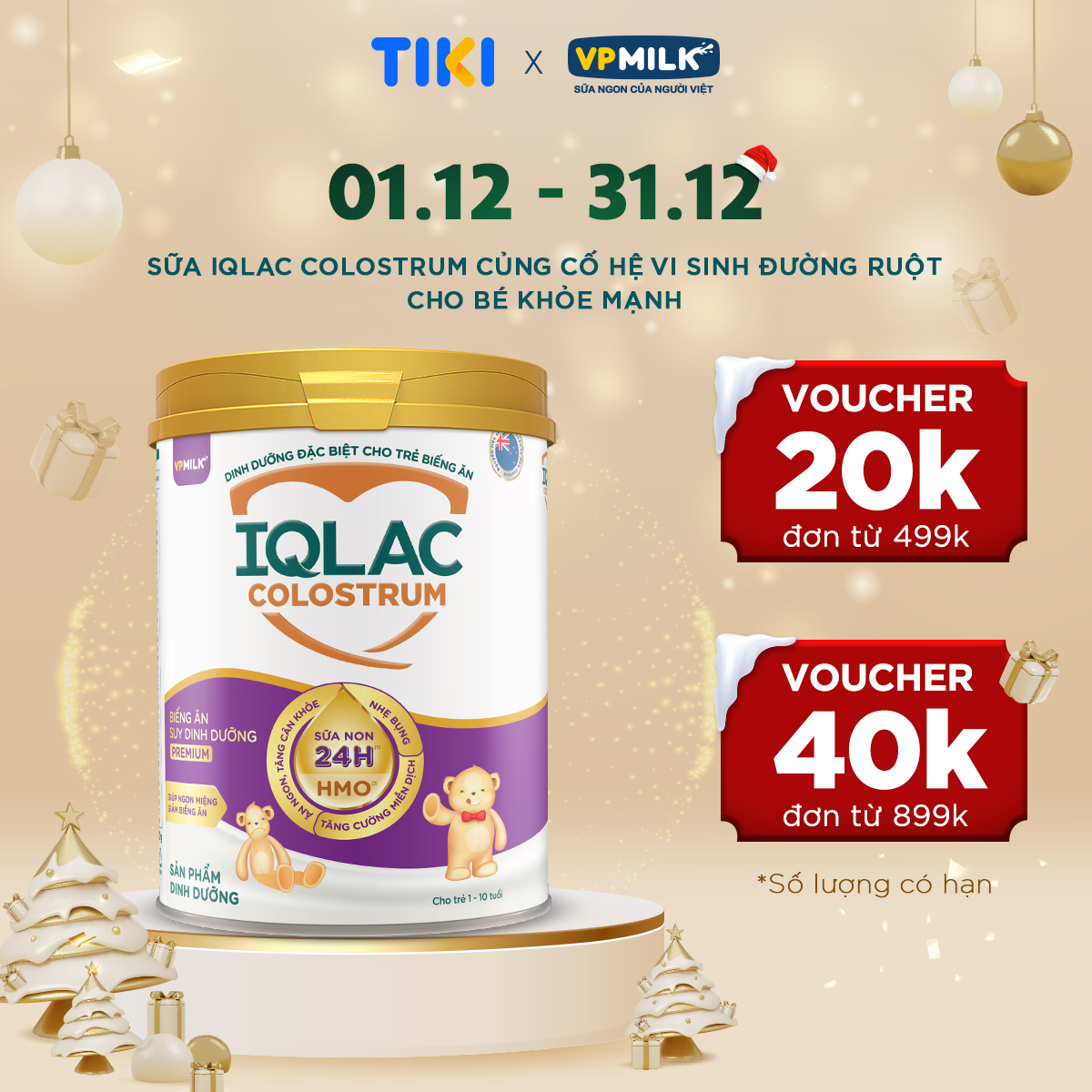 Sữa bột IQLac Colostrum Biếng Ăn Suy Dinh Dưỡng Premium 400g cho trẻ biếng ăn, thấp còi, suy dinh dưỡng