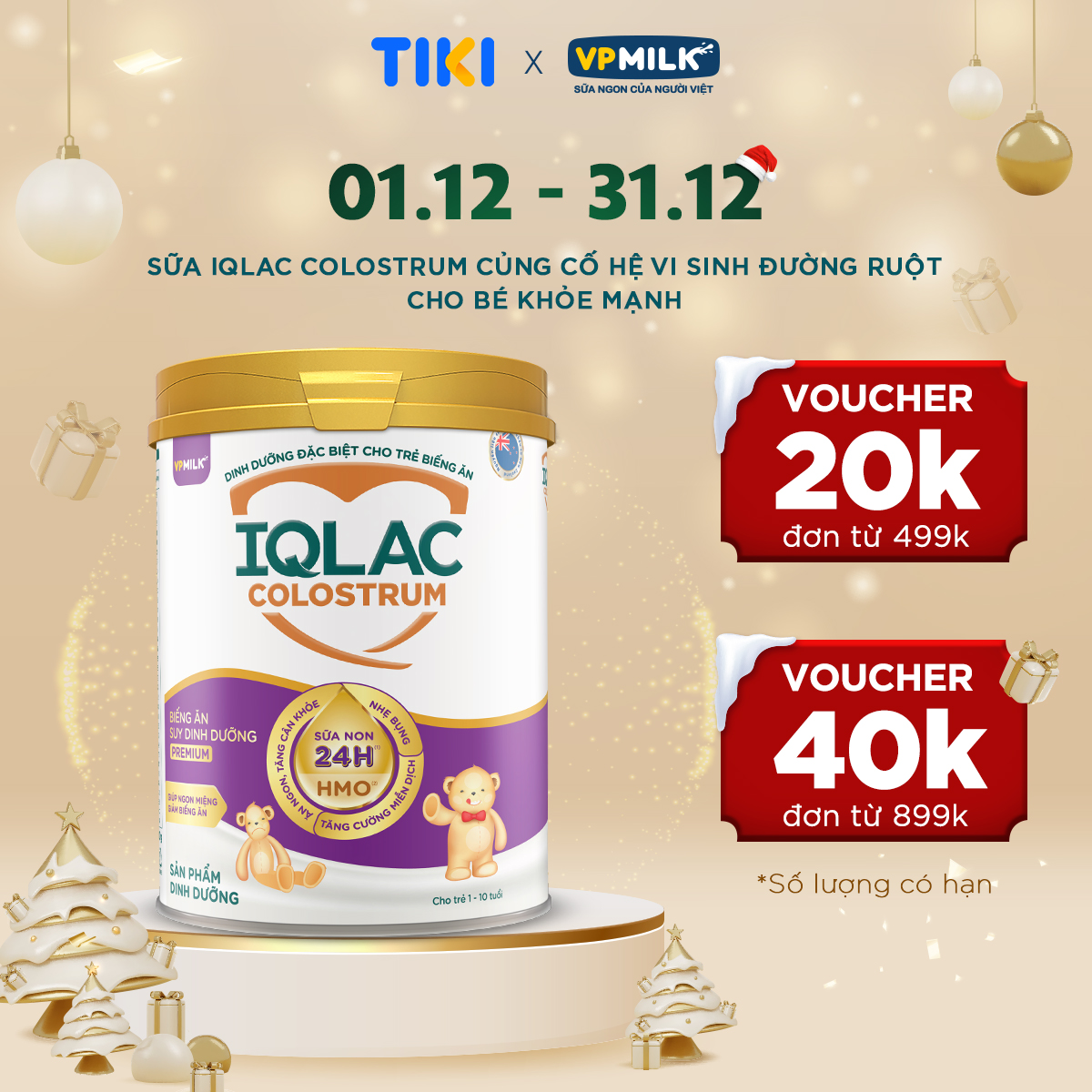 Sữa bột IQLac Colostrum Biếng Ăn Suy Dinh Dưỡng Premium 800g cho trẻ biếng ăn, thấp còi, suy dinh dưỡng (1-10 tuổi)
