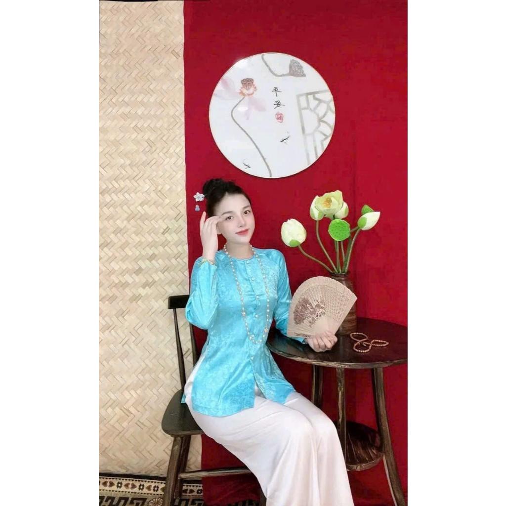 BỘ BÀ BA GẤM KÈM QUẦN LỤA TRẮNG 6 SIZE - Xanh chuối.Q trắng