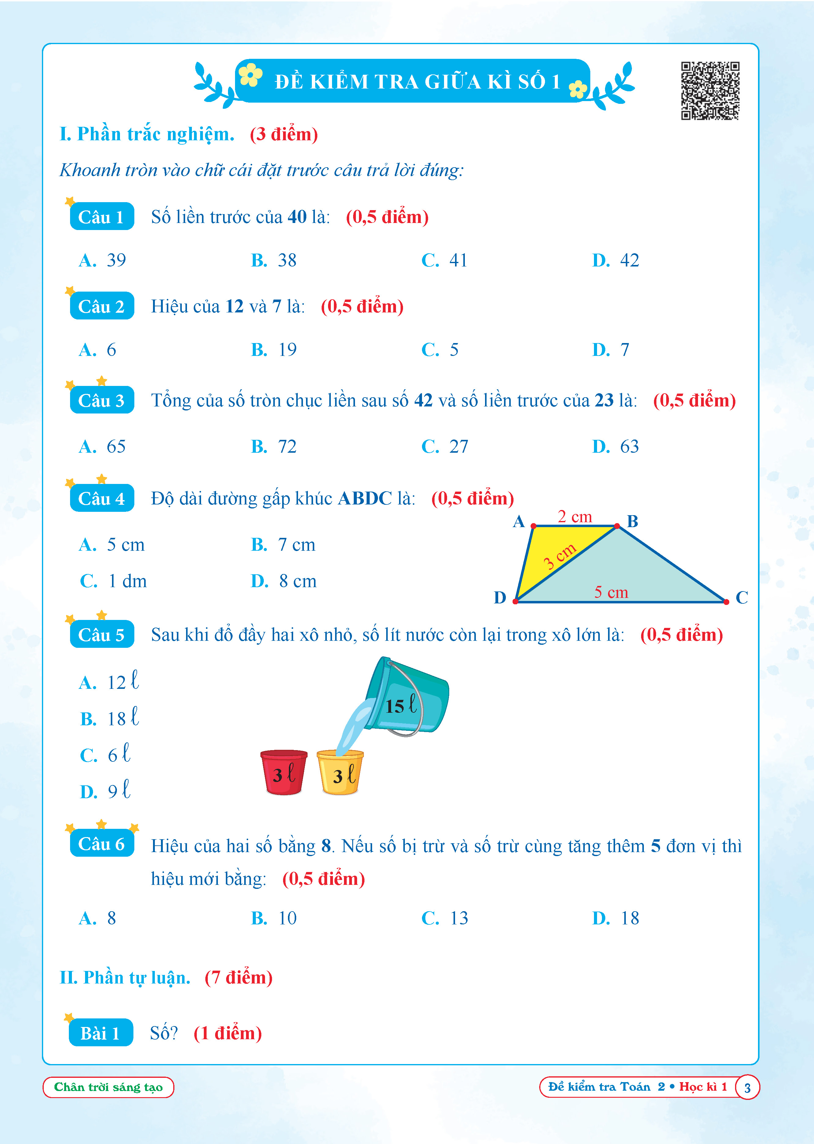 Combo Đề Kiểm Tra Toán, Tiếng Việt Lớp 2 - Chân Trời Sáng Tạo - Học kì 1